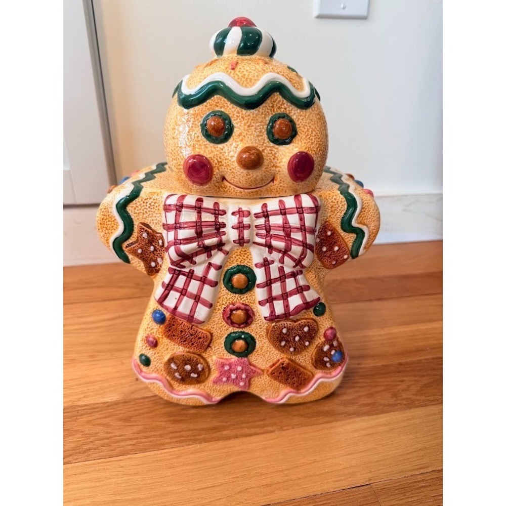 Vtg Colorful Jay Imports 1996 Gingerbread Cookie Jar Cottagecore Holiday Decor